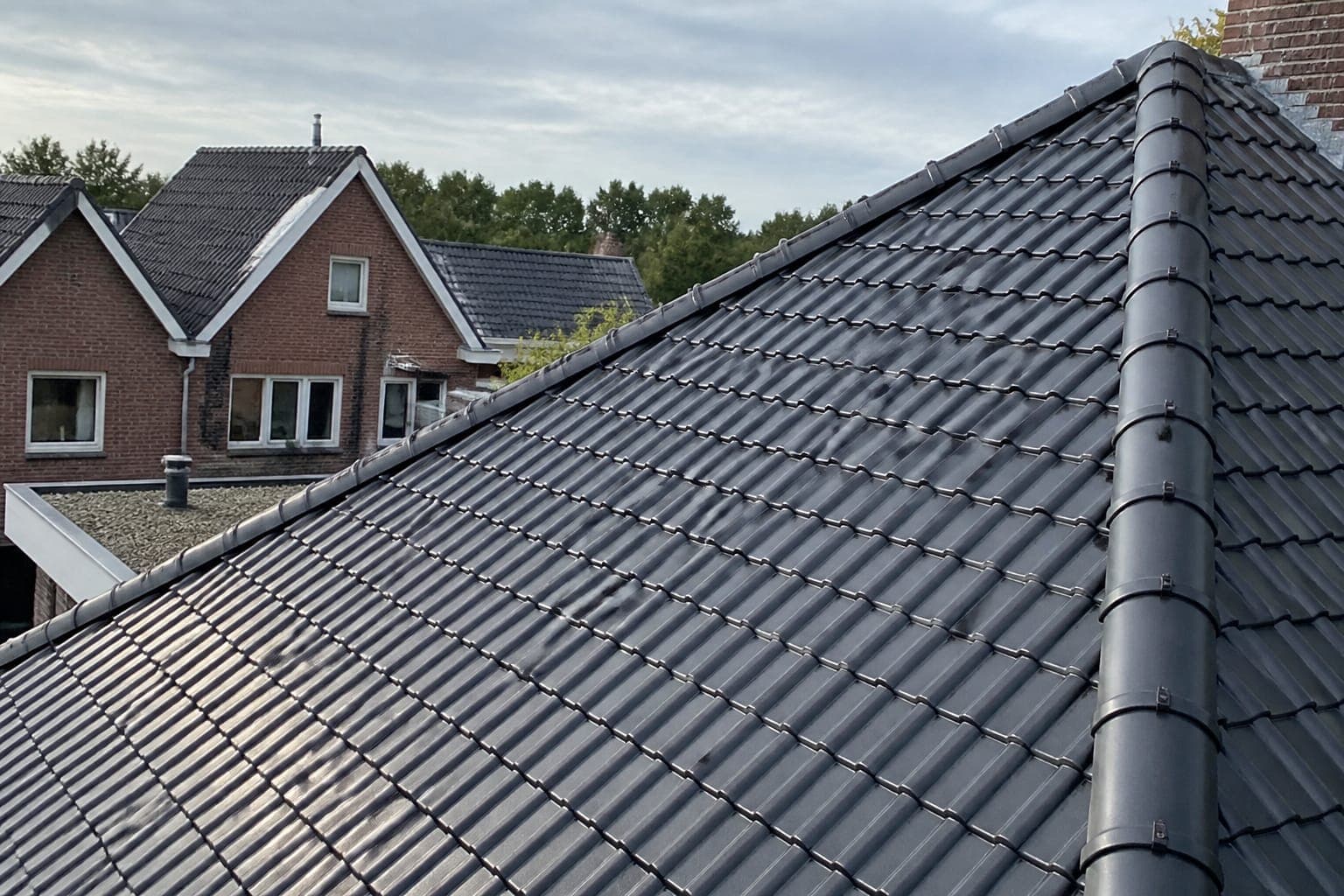 Nieuw gerenoveerd pannendak met strakke nokvorsten